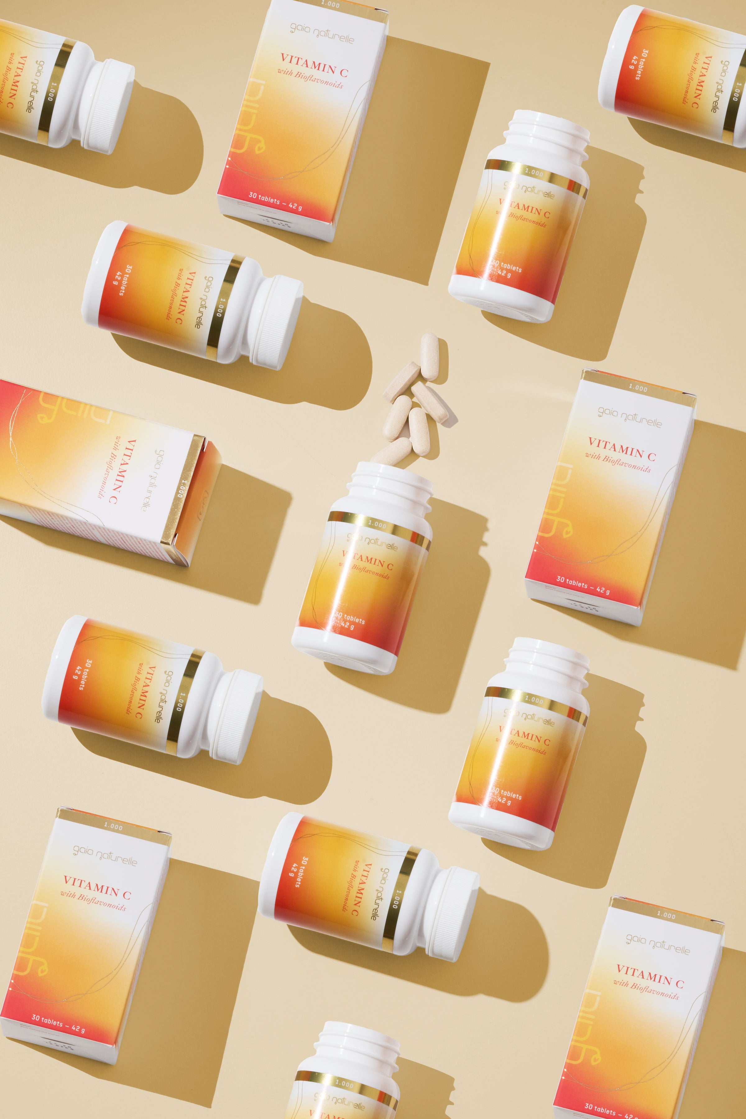Vitamins and supplements on a beige background, GAIA NATURELLE